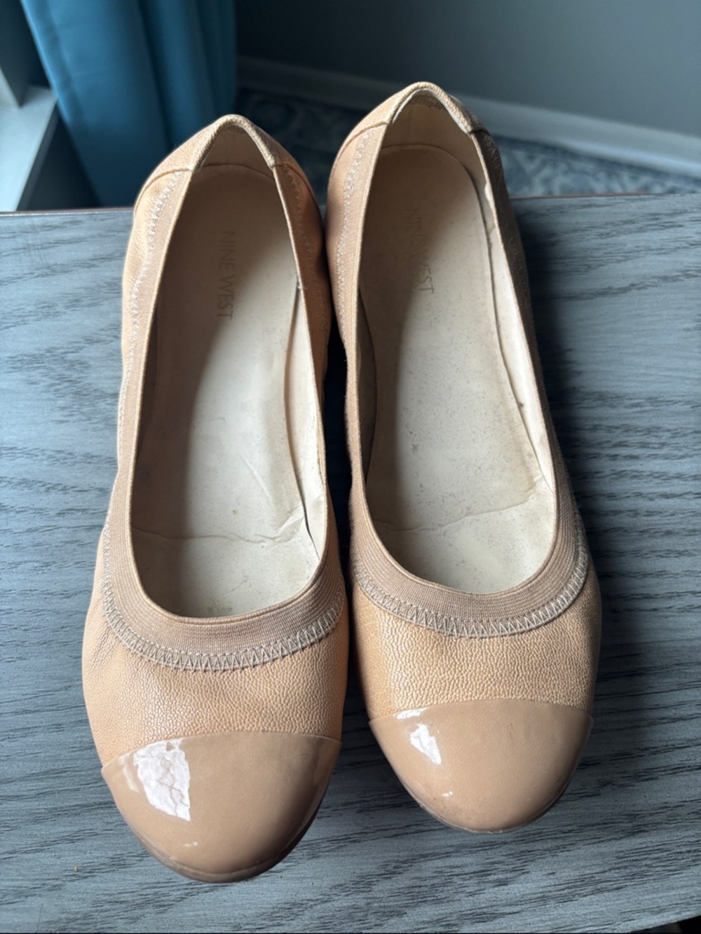 Nine West Beige Patent Cap-Toe Ballet Flats
